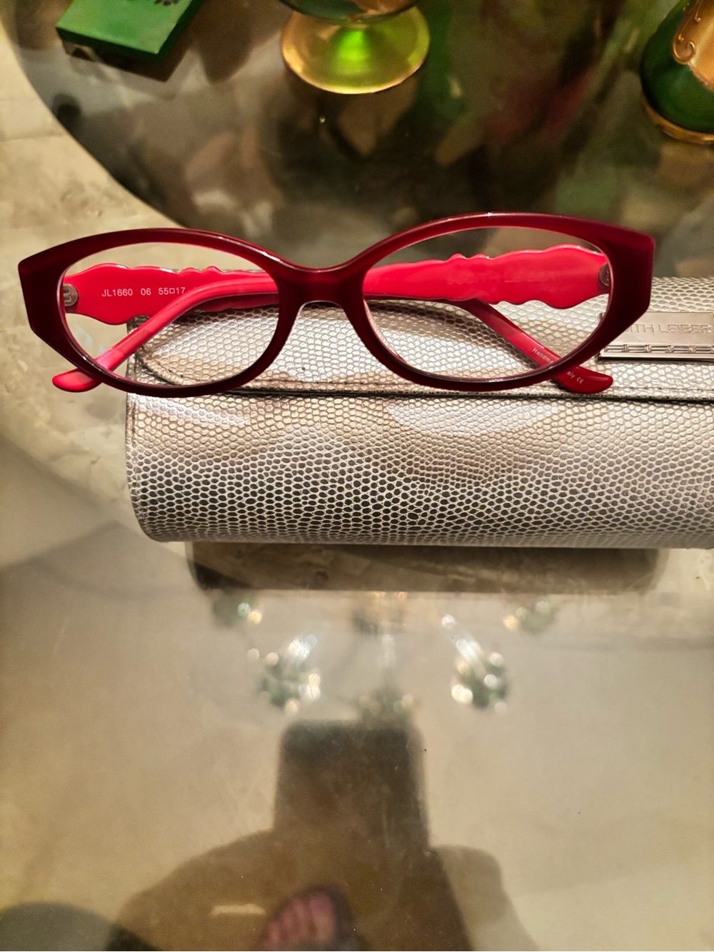 Judith Leiber Red Cat-Eye Glasses